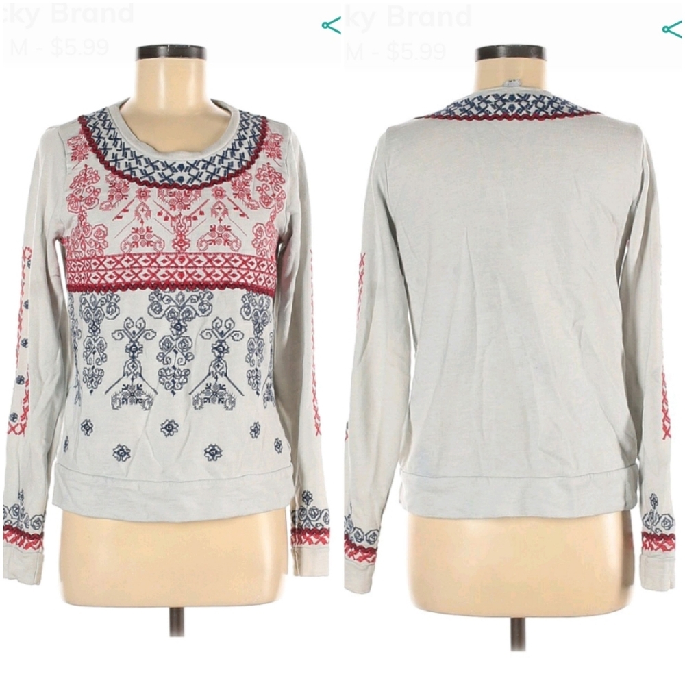 Lucky Lotus scoop neck long sleeve sweatshirt sweater sz Medium